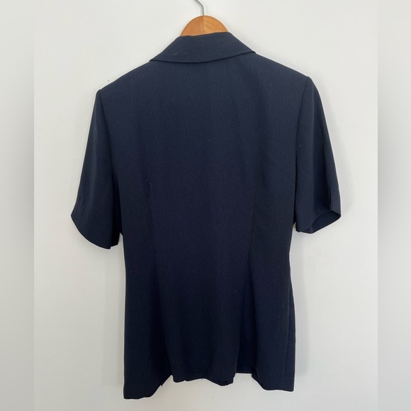 À la une Navy Blue Vintage Black Button-Up Blouse with shoulder pads size medium - Picture 3 of 4